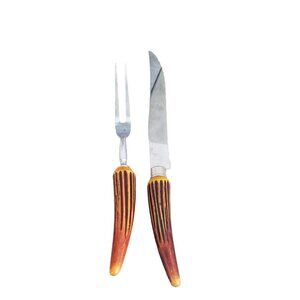 1960's Regent Sheffield England Cutlery Serving Set 2 Pc Plastic Stag Handle